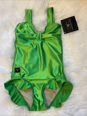 Dancewear KK Girls' Shimmer Green Ruffle One-Piece leotard